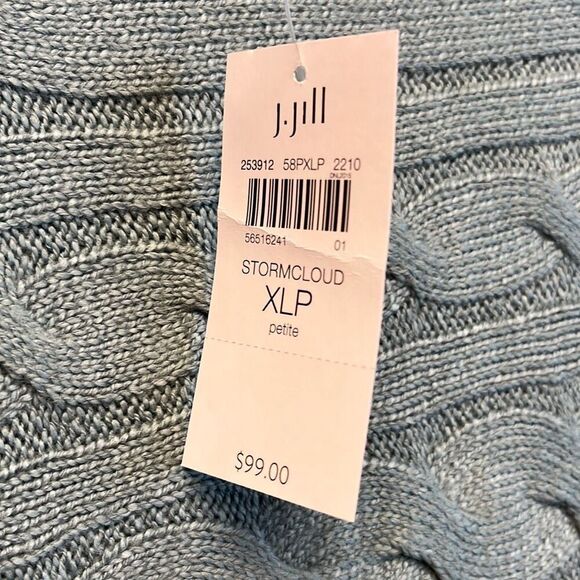 NWT J.JILL Sweater Women's XL Petite Storm Cloud Green Cable Knit Mock Neck $99 - Picture 12 of 16